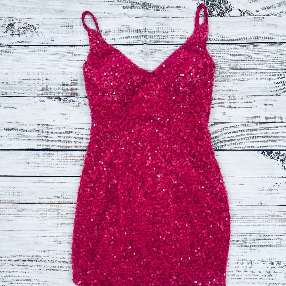 NEW- Hot pink sequin homecoming dress